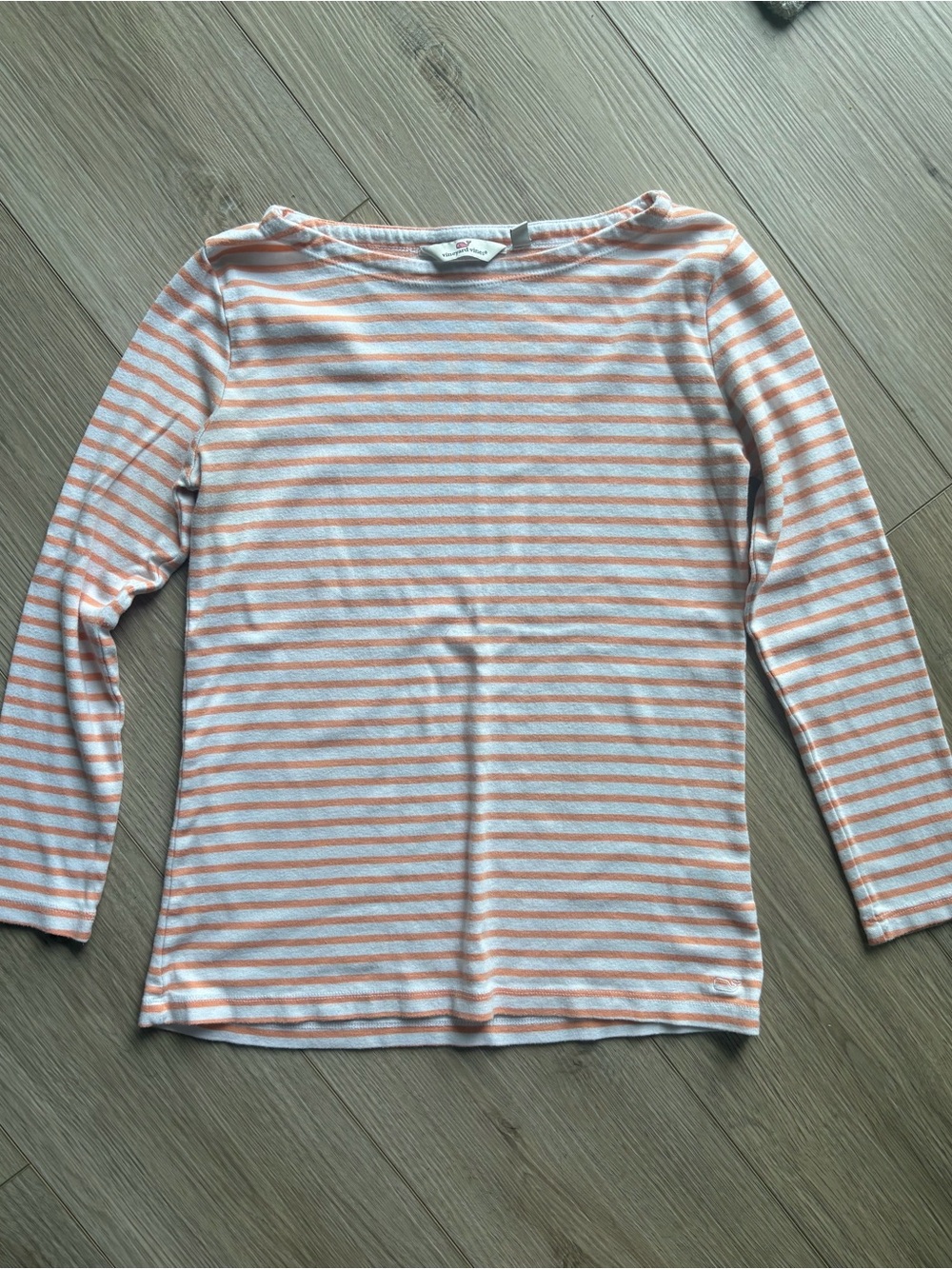 Vineyard Vines White and Peach Striped Long Sleeve Tee